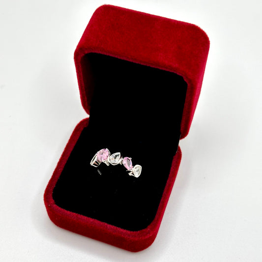 Pink & White Pear Cut Stones Ring